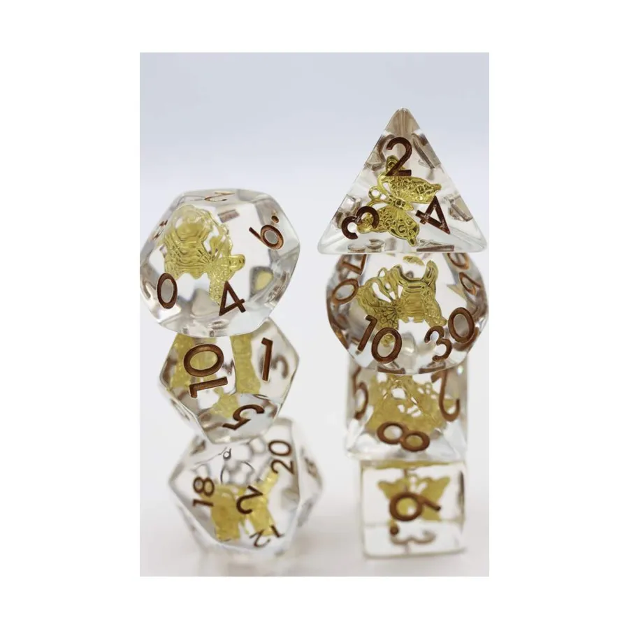 

Набор Poly — позолоченная бабочка с золотом (7), Dice Sets - Resin/Acrylic - Black, Grey, White, & Metallics (Foam Brain Games)