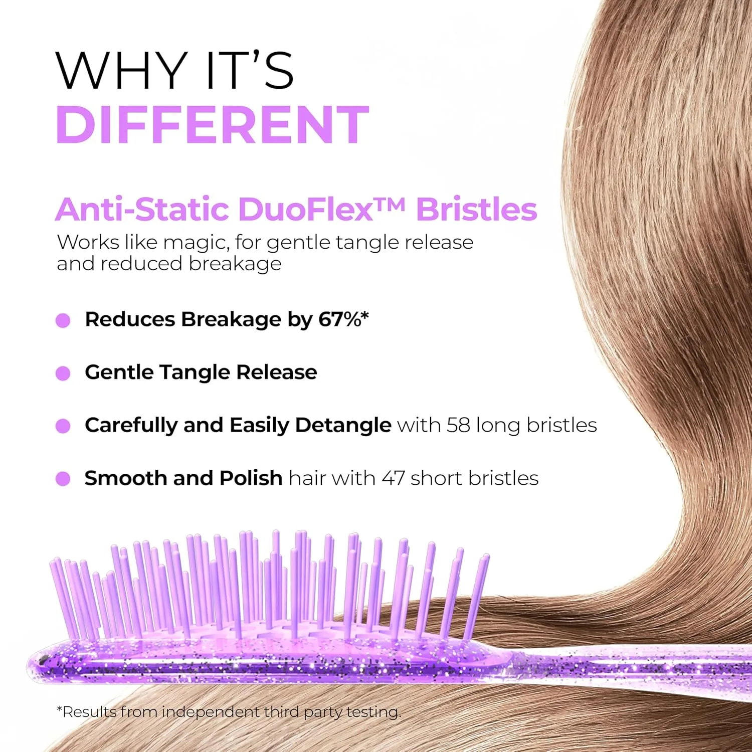 Расческа FHI Heat UNbrush для безболезненного расчесывания всех типов влажных и сухих волос - прочные антистатические щетинки DuoFlex, легкая ручка, вентилируемая конструкция. 1 штука (1 шт.), Amethyst Lavender — фото 3
