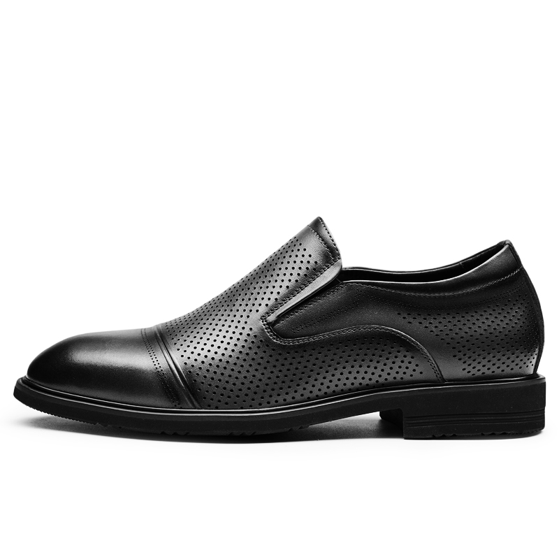 

Летние дышащие деловые классические кожаные туфли мужские GOG, черные 6,5 см