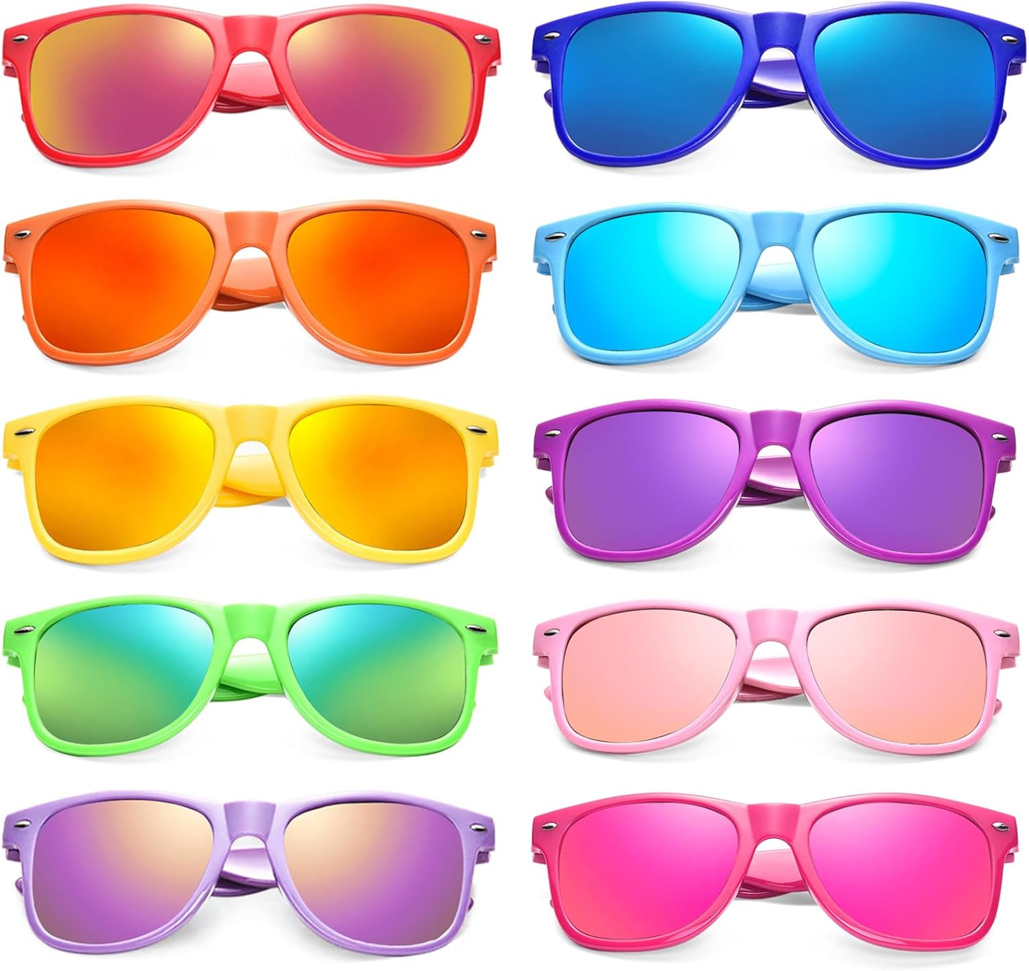 

Набор из 10/20 цветных солнцезащитных очков с зеркальными линзами, оптом, для вечеринок, классические очки, для дня рождения, пляжа, бассейна, унисекс, для взрослых SUNOVELTIES, Neon Frame Mirrored-10