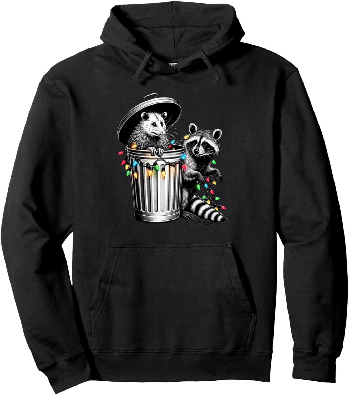 

Рождественская толстовка с изображением мусорного бака, енота и опоссума Funny Trash Can Christmas Pajamas, черный