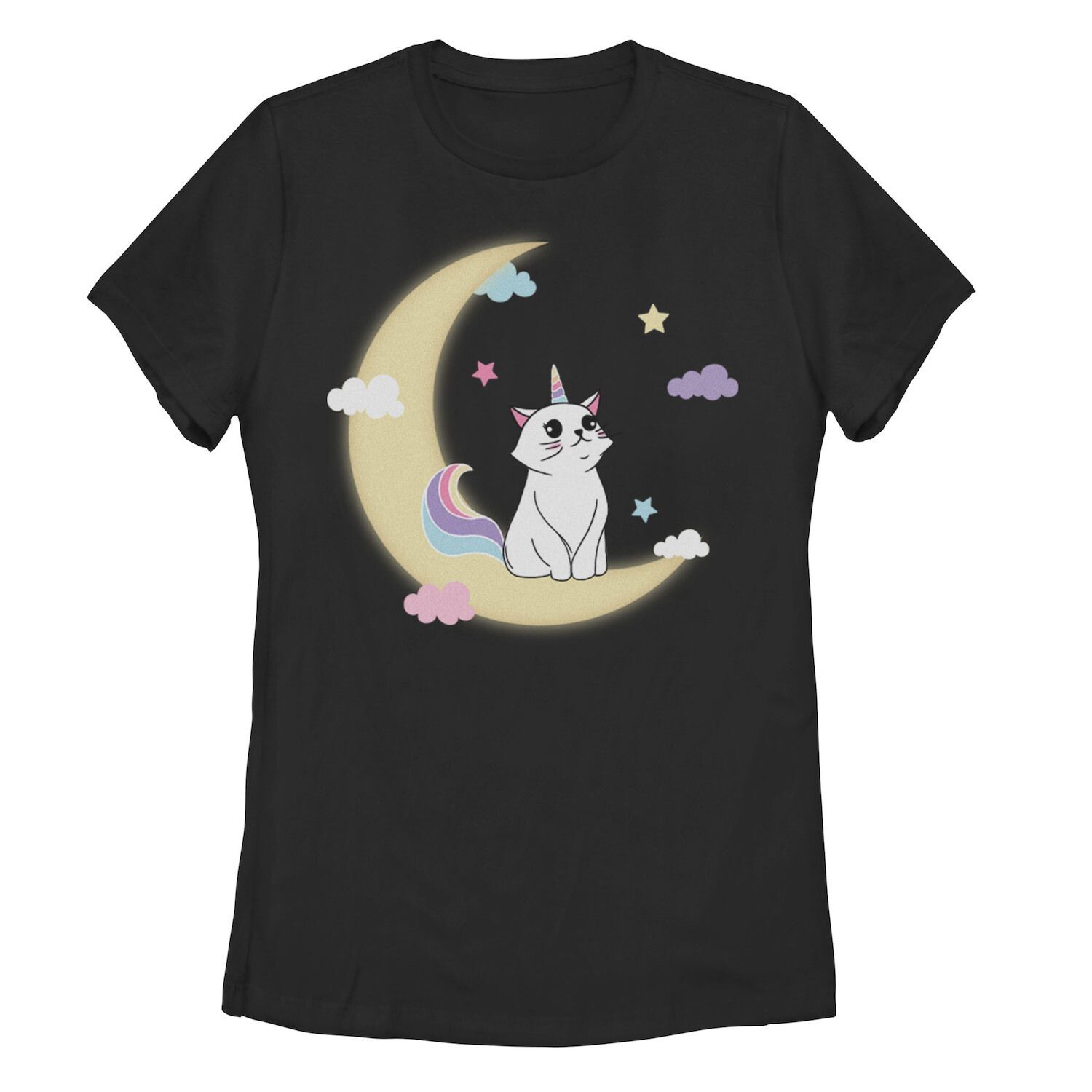 

Детская футболка с рисунком Caticorn Cloudy Moon, черный