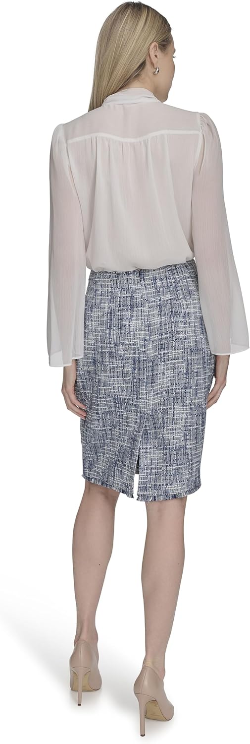 Женский твидовый пиджак Calvin Klein с открытым передом, Cream Multi — фото 4