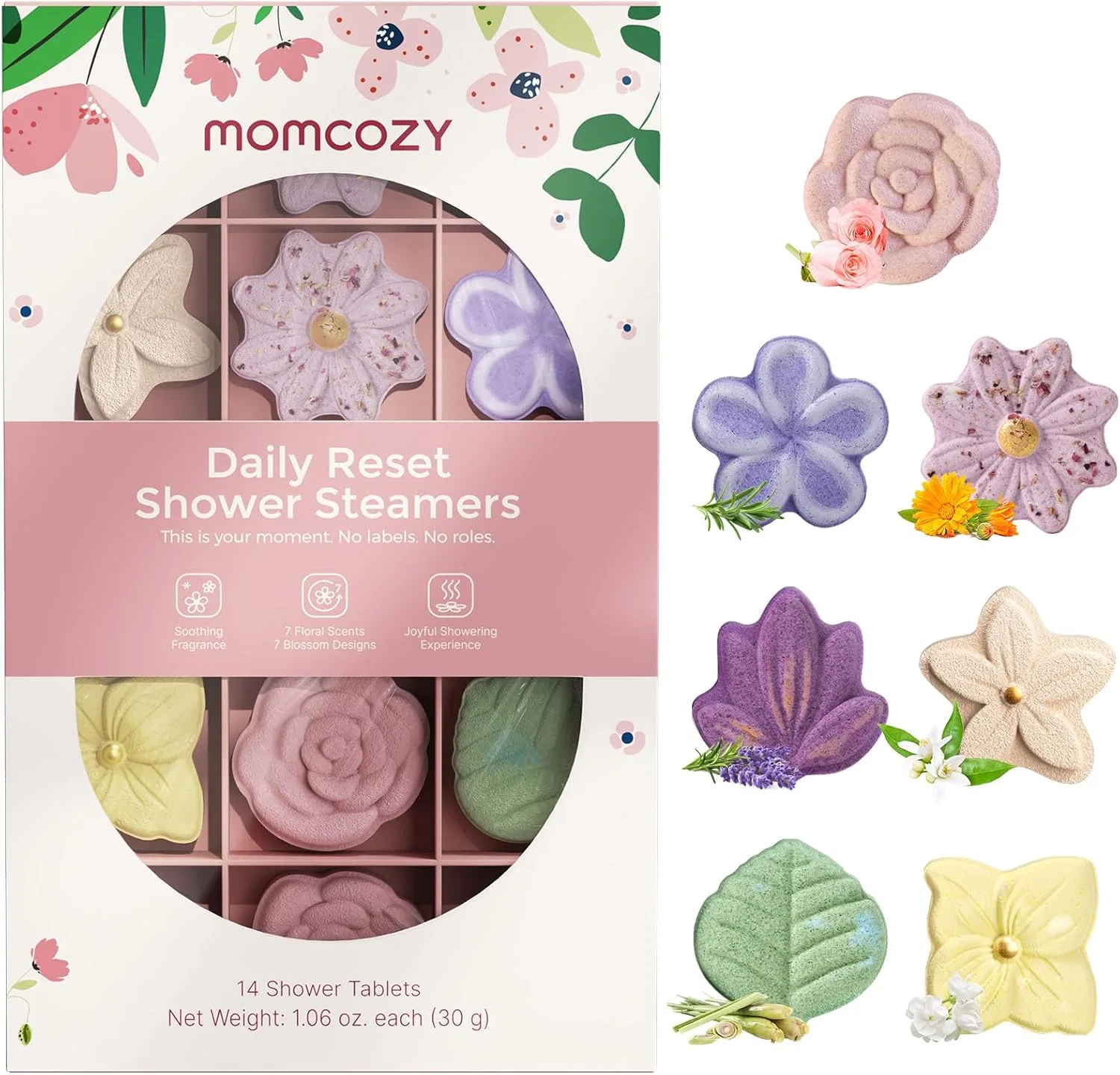 Набор бомбочек для душа Momcozy из 14 штук с 7 цветочными ароматами Momcozy