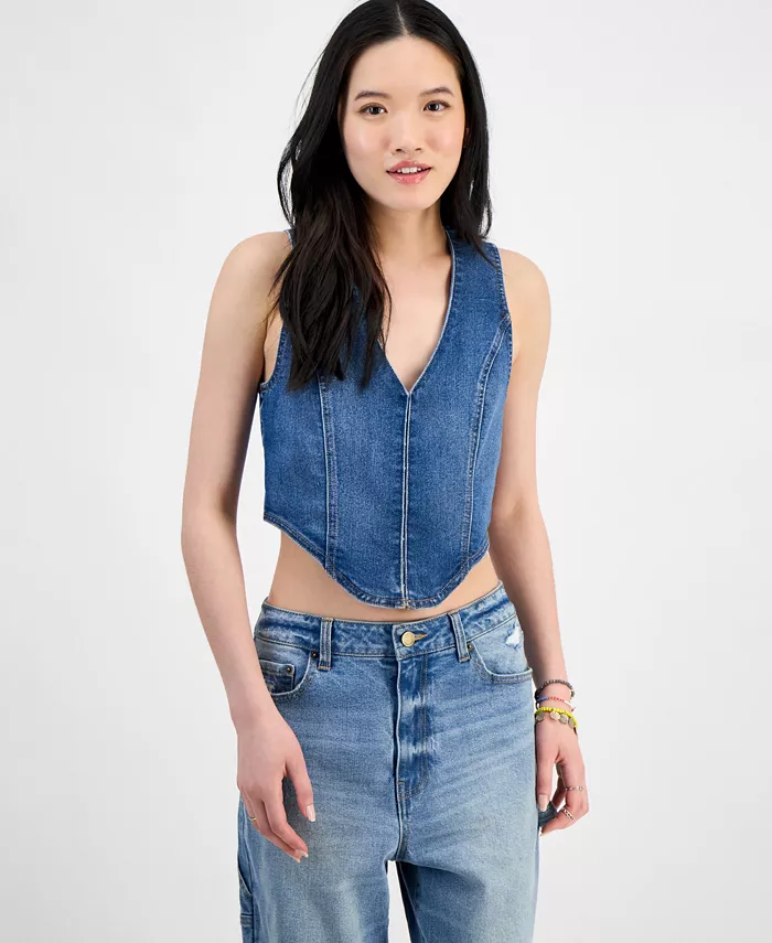 

Женский джинсовый корсетный топ с крючками Juniors' Denim Hook-Front Corset Top Madden Girl, синий