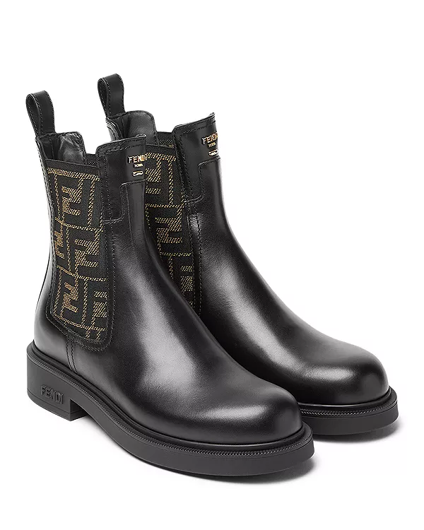 Женские байкерские ботинки Fendi Filo из кожи и ткани FF Fendi, черный — фото 3