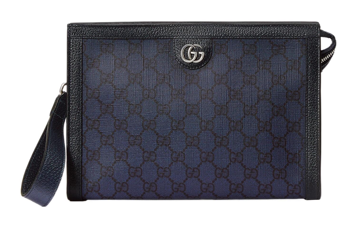 

GUCCI Сумка клатч Ophidia из холста с кожаными вставками мужская синяя/тёмно-синяя