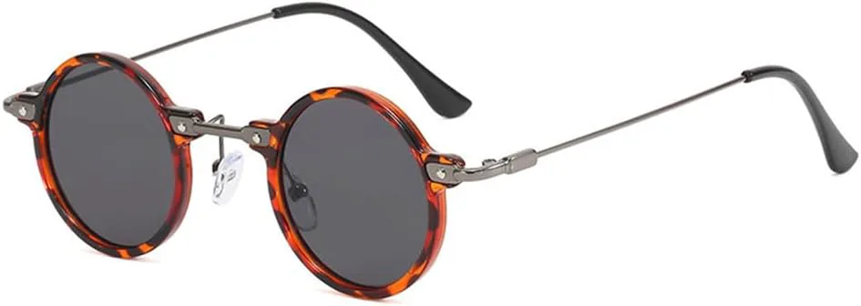 

Ретро-панк круглые солнцезащитные очки для мужчин, маленькая оправа, женские модные винтажные металлические очки с защитой от УФ-излучения UV400 KTUCN, Leopard Gray