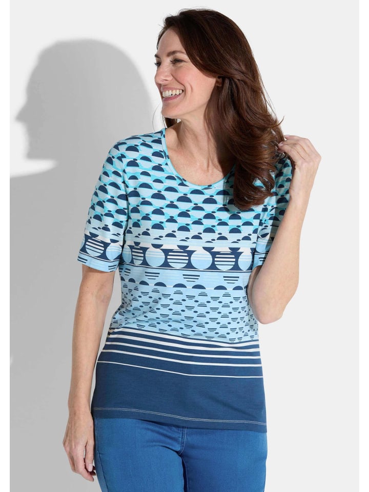 

Топ с короткими рукавами и полосками, вискоза, цвет синий/белый/узорчатый GOLDNER