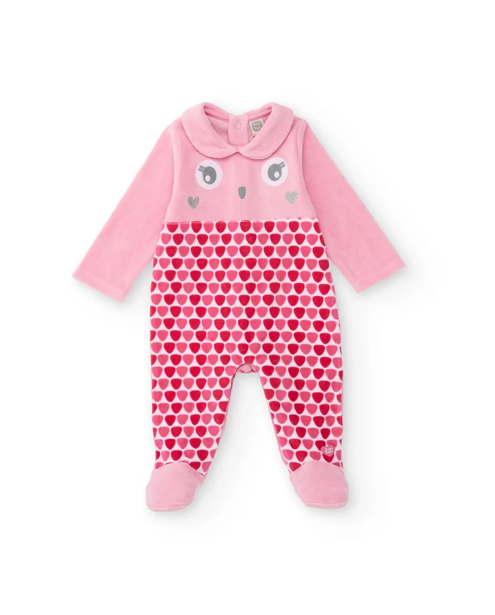 

Бархатный розовый комбинезон для малышей с рисунком лица и сердечек Tuc tuc