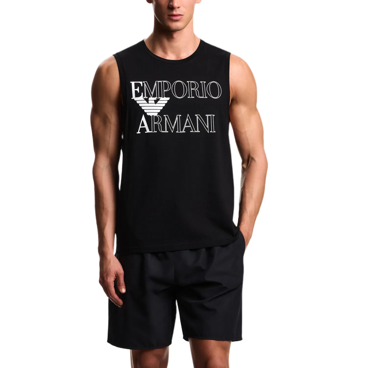 Топ-майка пляжная из джерси с жирным логотипом EMPORIO ARMANI, Black — фото 3