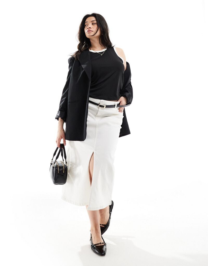 

Белая джинсовая юбка миди с разрезом спереди Vero Moda Curve