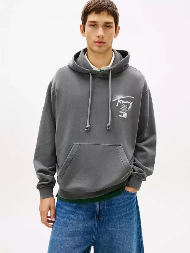 Хлопковая толстовка с капюшоном, черная Tommy Hilfiger