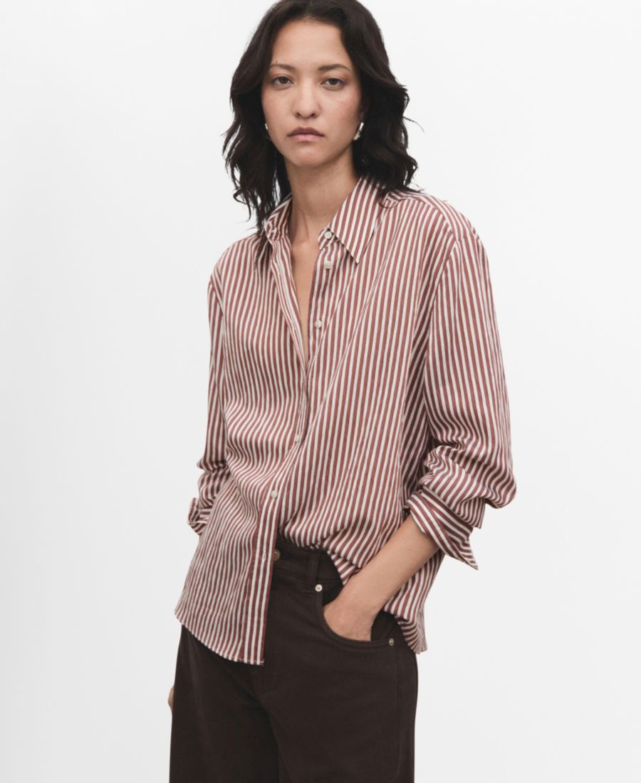 

Женская полосатая прямая рубашка MANGO, Brown