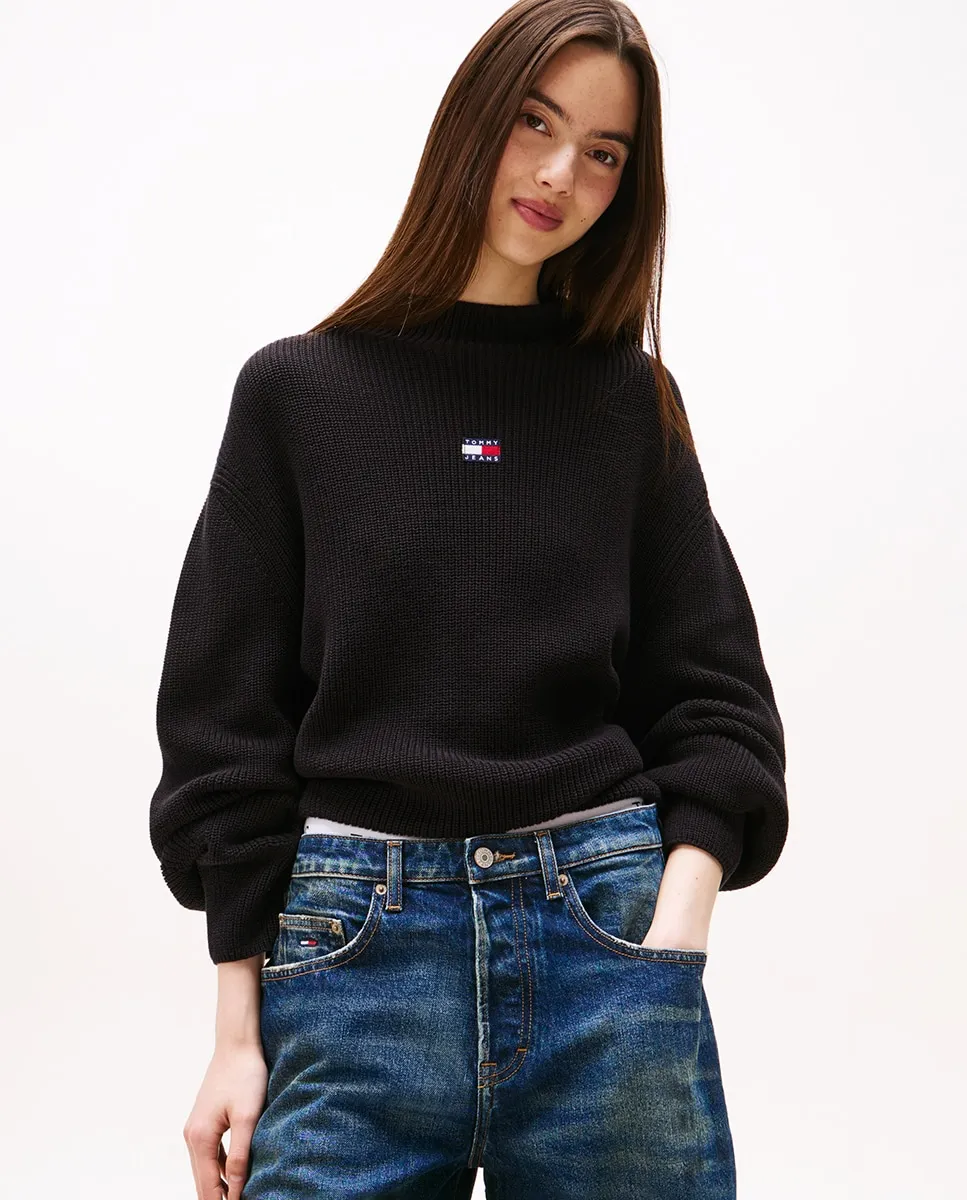 

Женский джемпер с логотипом и воротником-стойкой Tommy Jeans, черный