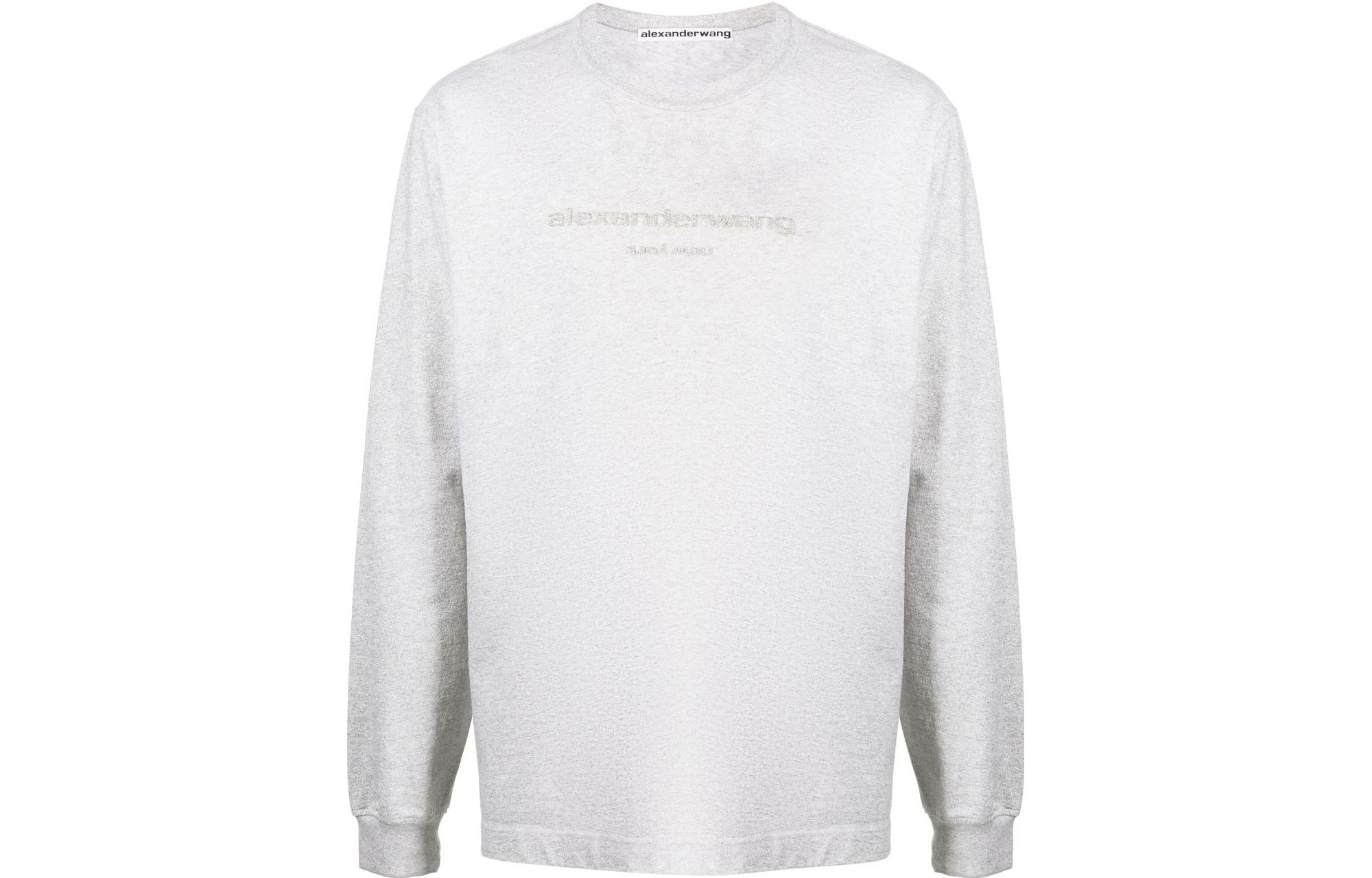 Alexander Wang Мужская Длинная Футболка с Эффектом Блеска Серый, Светлый Хизер Грей — фото 2
