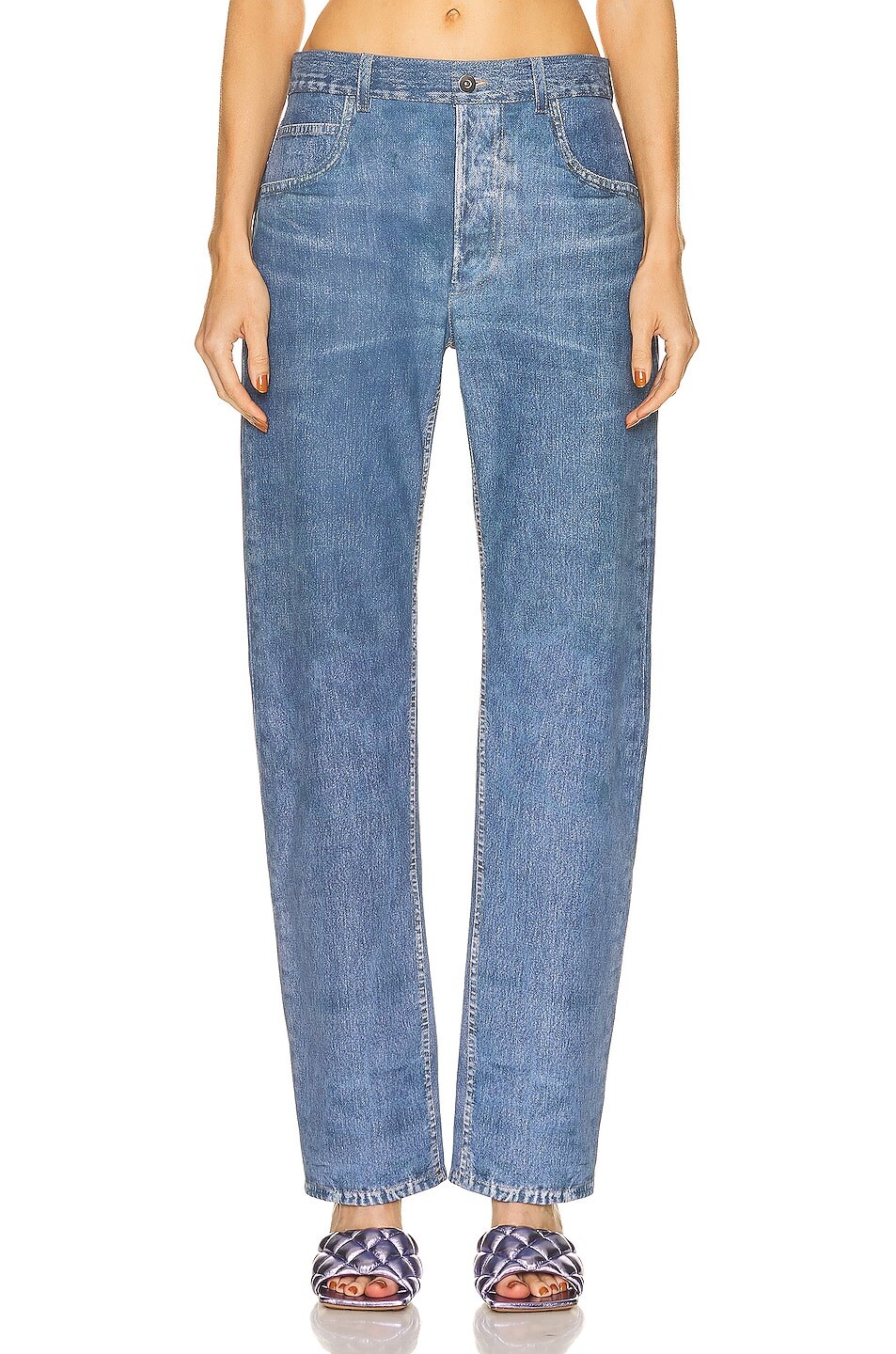 

Брюки Bottega Veneta Leather Straight Leg, цвет Medium Blue Denim