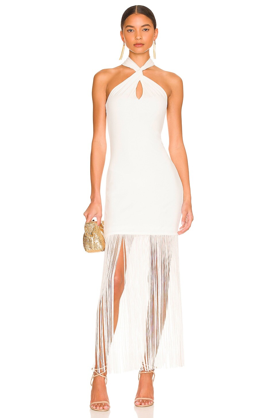 

Платье Alice + Olivia Steph Twist Neck Fringe, белый