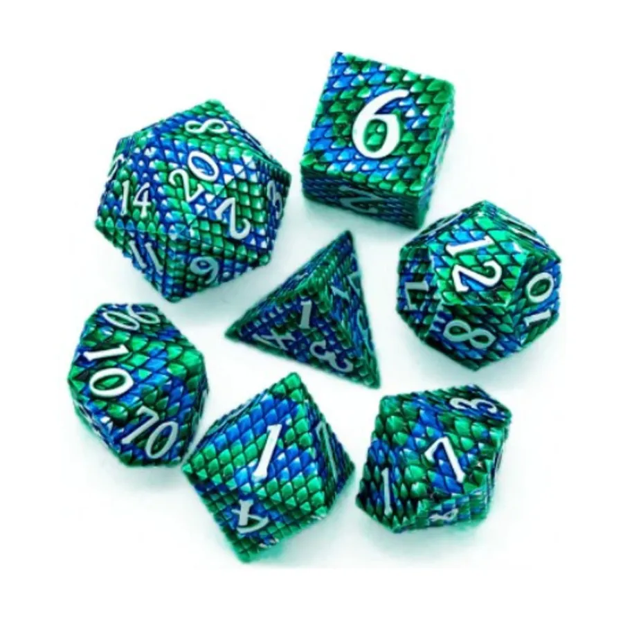 

Полимерный набор из чешуи дракона — океан с серебром (7), Dice Sets - Metal - Dragonstone, Dragon, Dragon Scale, Hidden Dragon