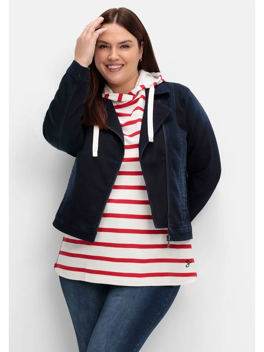 

Джинсовая куртка Sheego "больших размеров", без капюшона, в байкерском стиле, из потового денима, синий