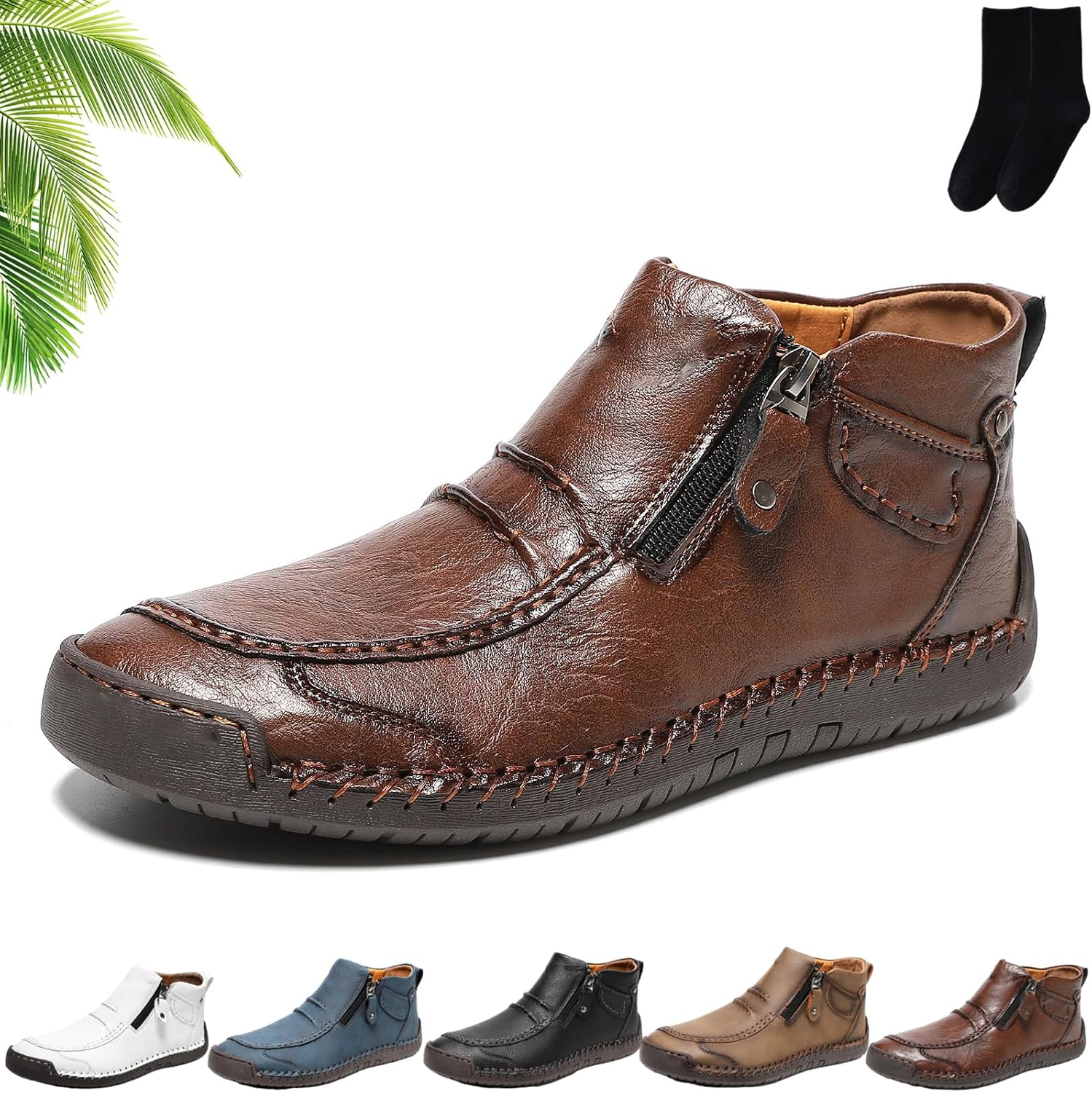 

Мужские удобные сандалии для вождения из ручной работы из кожи с боковой молнией, мужская обувь ручной работы с ортопедической стелькой, повседневные удобные средние ботинки на плоской подошве с поддержкой свода стопы Xylawave, коричневый