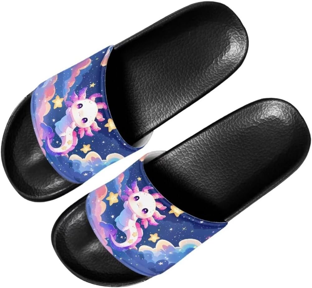 

Унисекс тапочки для душа Mumeson с открытым носком, нескользящие, плоские, домашние, для женщин и мужчин, размеры США 5-11, Axolotl-2