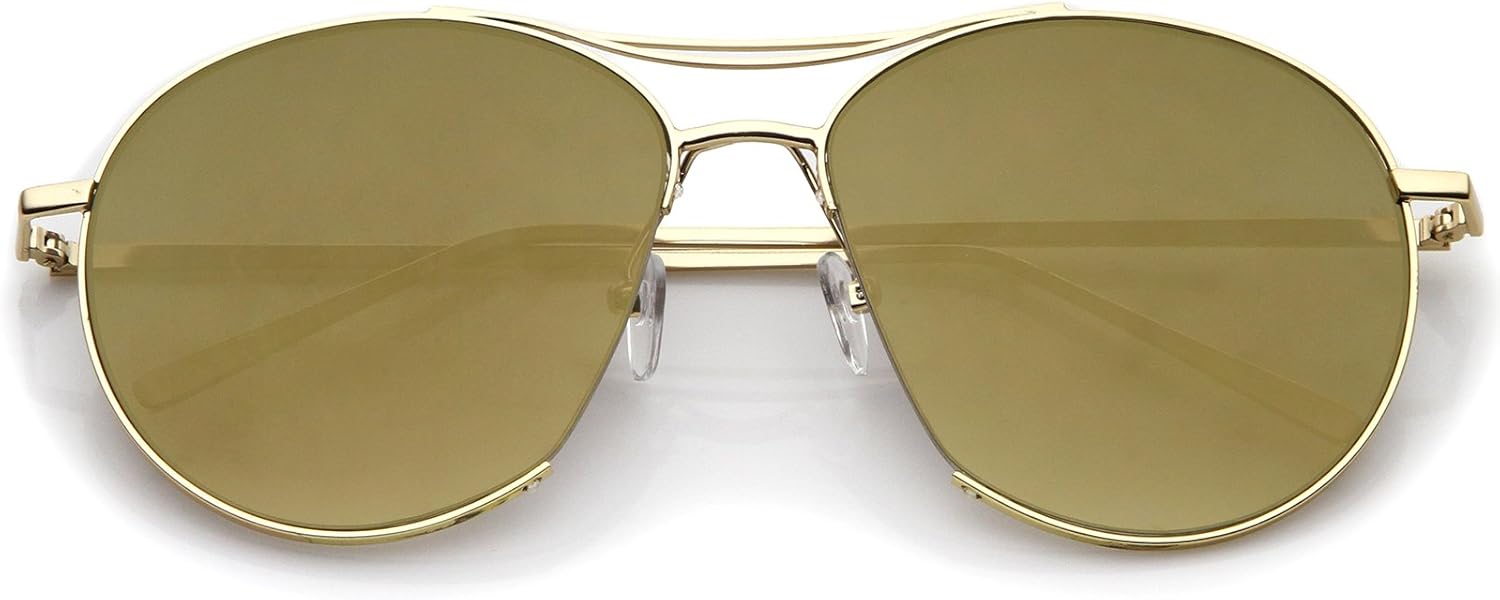 

Солнцезащитные очки-авиаторы zeroUV с тонкой металлической оправой, полуободковой конструкцией, цветными зеркальными плоскими линзами, диаметр линз 60 мм, Gold / Gold Mirror