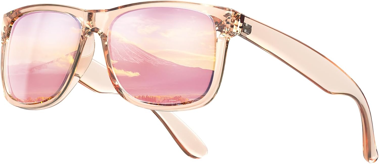 

KALIYADI Женские поляризованные солнцезащитные очки: ретро-стиль, модные солнцезащитные очки с защитой UV400 для вождения и путешествий, Z04-transparent Tea Frame Pink Lens