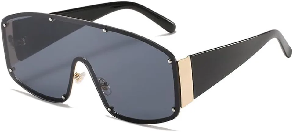 

Модные солнцезащитные очки большого размера без оправы, цельные, женские, мужские, с заклепками, винтажные, с защитой от УФ-излучения UV400 TYUVIVO, Black