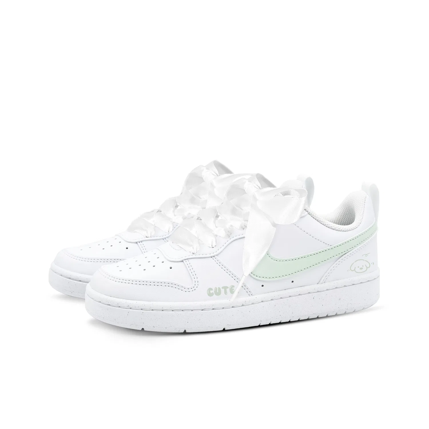 Детские скейтбординг-кеды Nike Court Borough Puppy Low Top Green White — фото 4