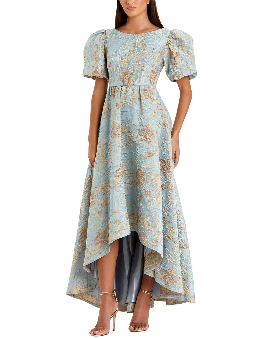 

Mac Duggal Бархатное платье с буфами на рукавах и асимметричным подолом, металлик