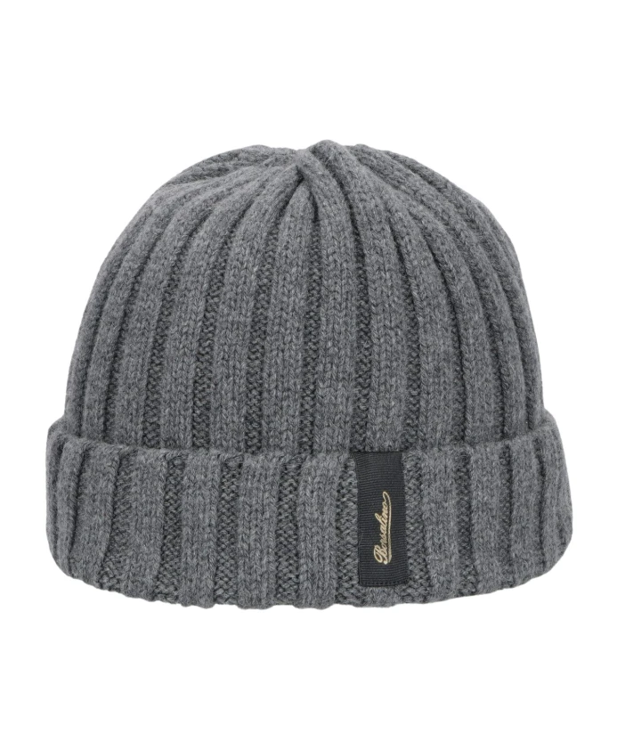 

Шапка-Бини из эко-кашемира в рубчик Borsalino, серый