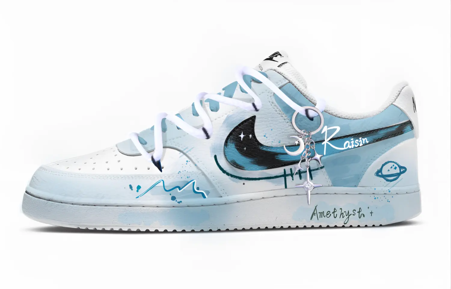 

Nike Кроссовки Court Vision Blue Star Trace с амортизацией, износостойкие, низкие, для скейтбординга, мужские, бело-синие