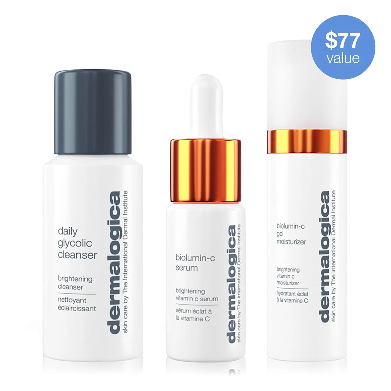 Набор для ухода за кожей лица Dermalogica Daily Brightness Boosters - сыворотка BioLumin-C (8,5 г), увлажняющий гель BioLumin-C (14,2 г) и очищающее средство Daily Glycolic Cleanser (28,3 г) — фото 3