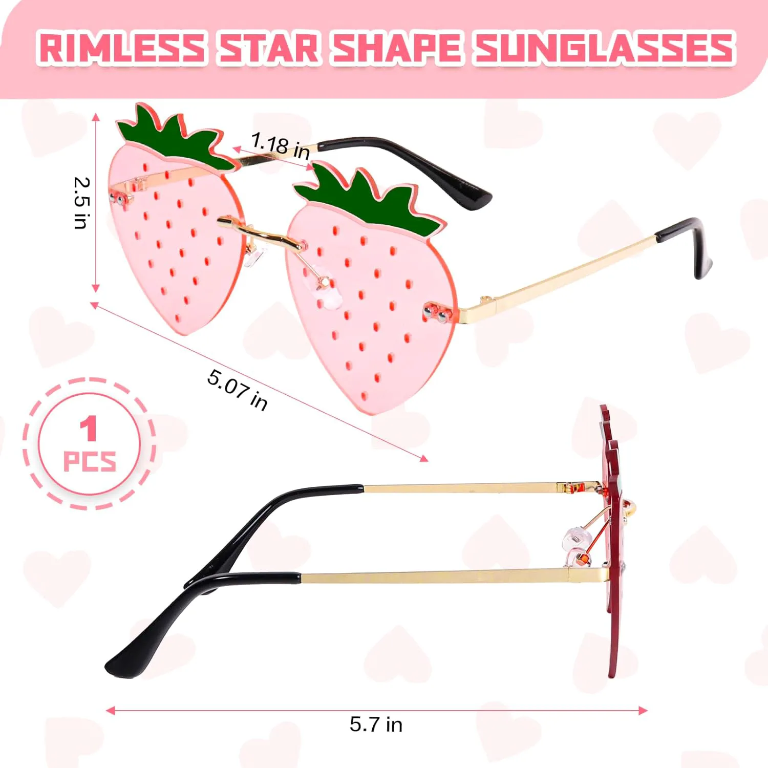 

Солнцезащитные очки без оправы в форме клубники для женщин и мужчин, для вечеринок, Хэллоуина, Рождества, косплея, выпускного бала. Аксессуары Klfoho, 2 Pink