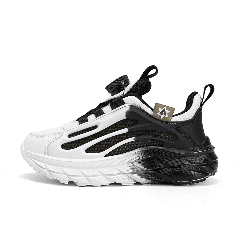 

Легкие дышащие нескользящие повседневные детские кроссовки с амортизацией Wooden Rabbit, черный/белый