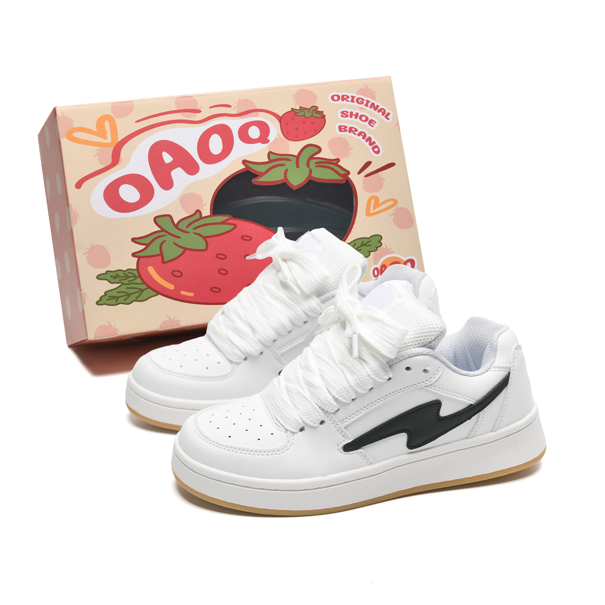 

OAOQ Высокие устойчивые к истиранию легкие дышащие нескользящие низкие скейтбордские кроссовки унисекс коробка белый черный, цвет White Black