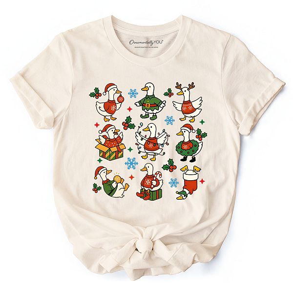 

Футболка с рождественскими гусями и Сантой Ornamentallyyou, Natural