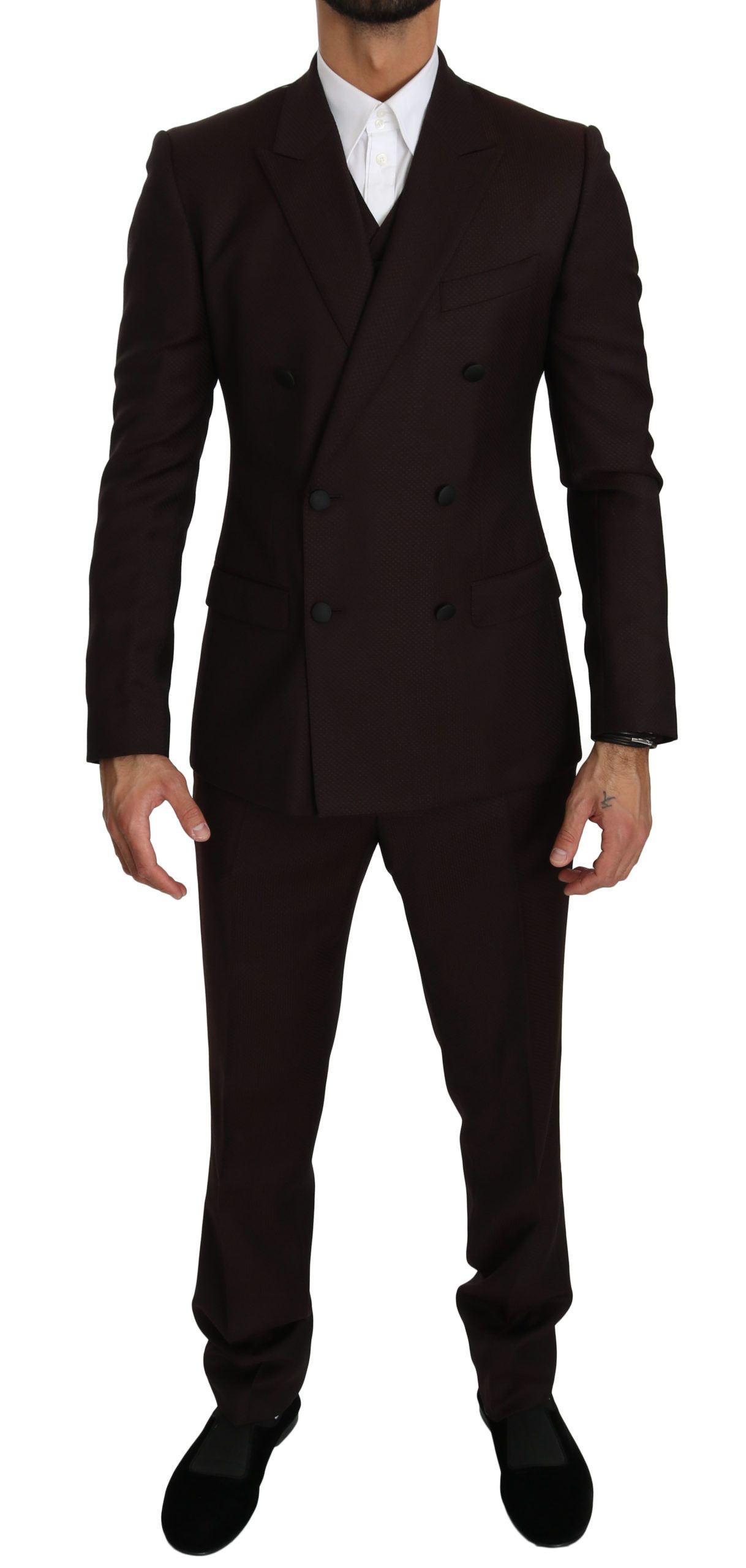 

Бордовый барочный костюм-тройка Slim Fit Dolce & Gabbana