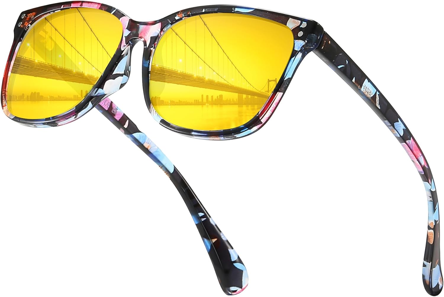 

Очки для вождения в ночное время LVIOE для женщин и мужчин, антибликовые очки ночного видения с поляризованными желтыми линзами для защиты от УФ-излучения UV400, A04 Ink Floral Frame/ Night Vision