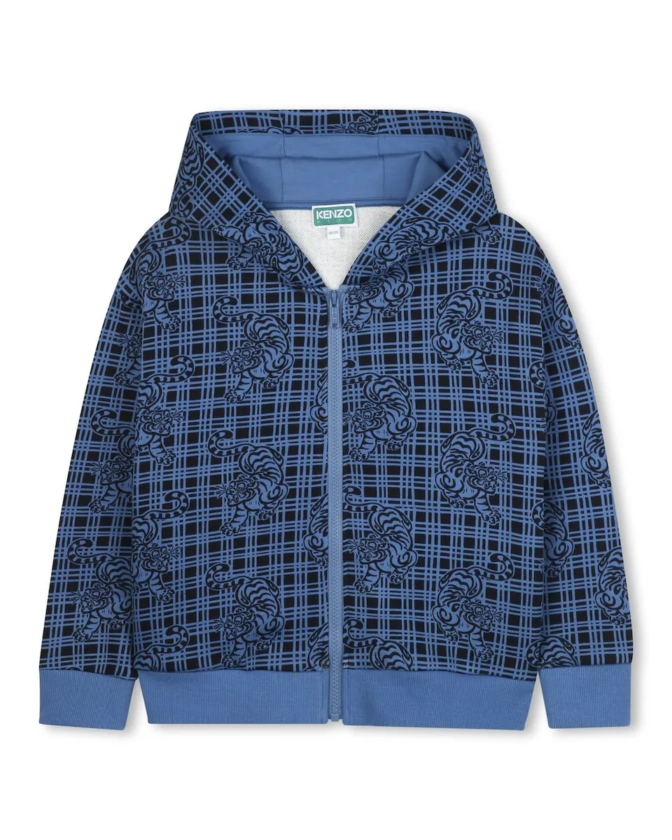 

Детская толстовка с капюшоном и застежкой-молнией с принтом Kenzo Kids, синий