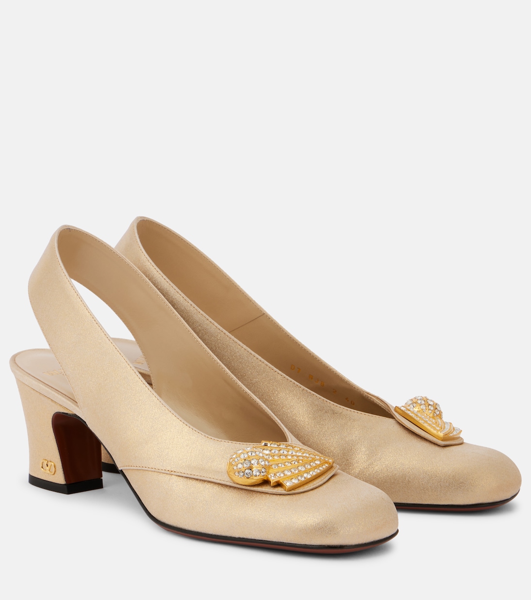Адамантиновые украшенные босоножки на шпильке с ремешком Valentino Garavani, Antique Brass