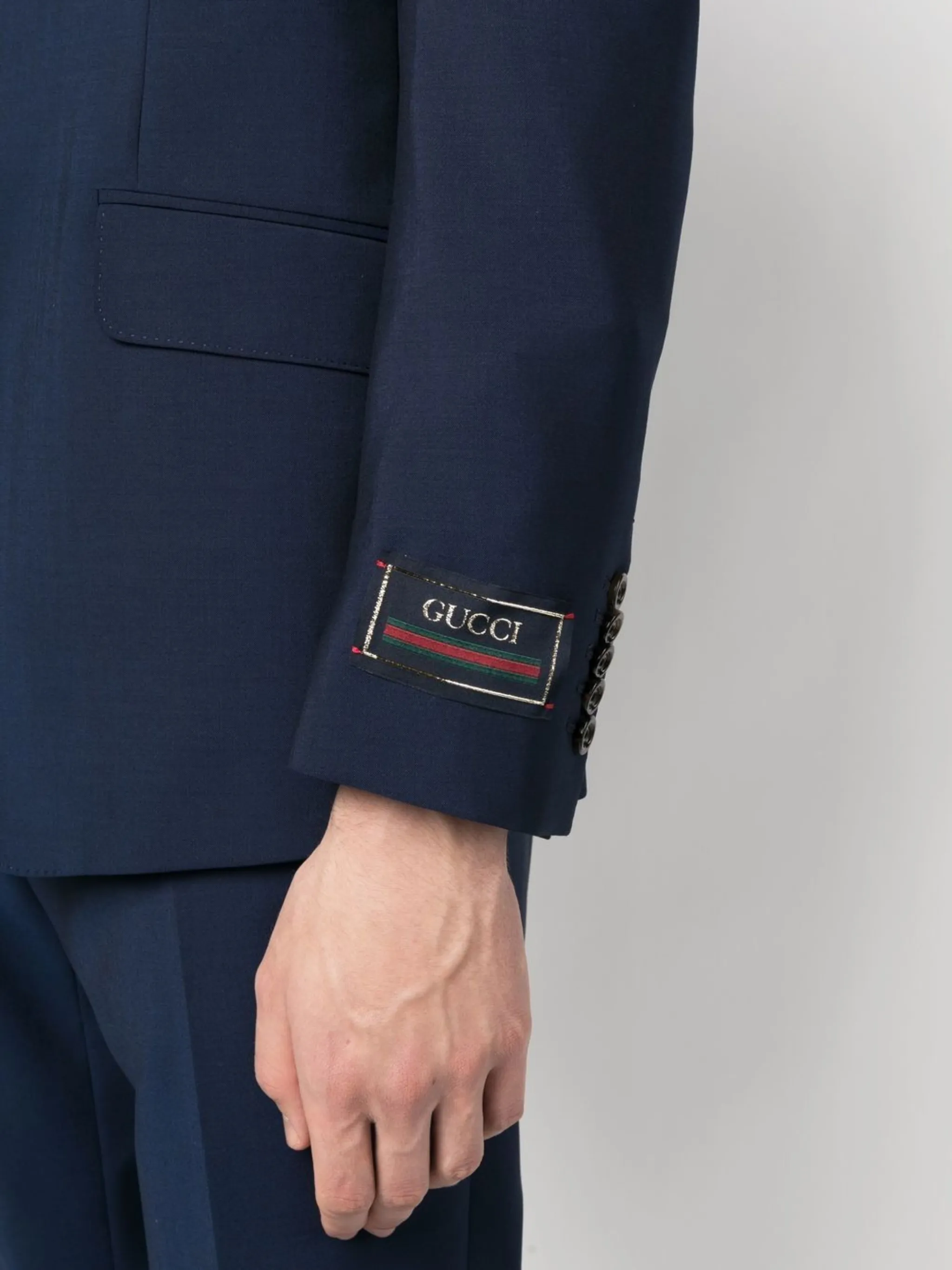 Костюм из смесовой шерсти с однобортным пиджаком Gucci, синий — фото 4