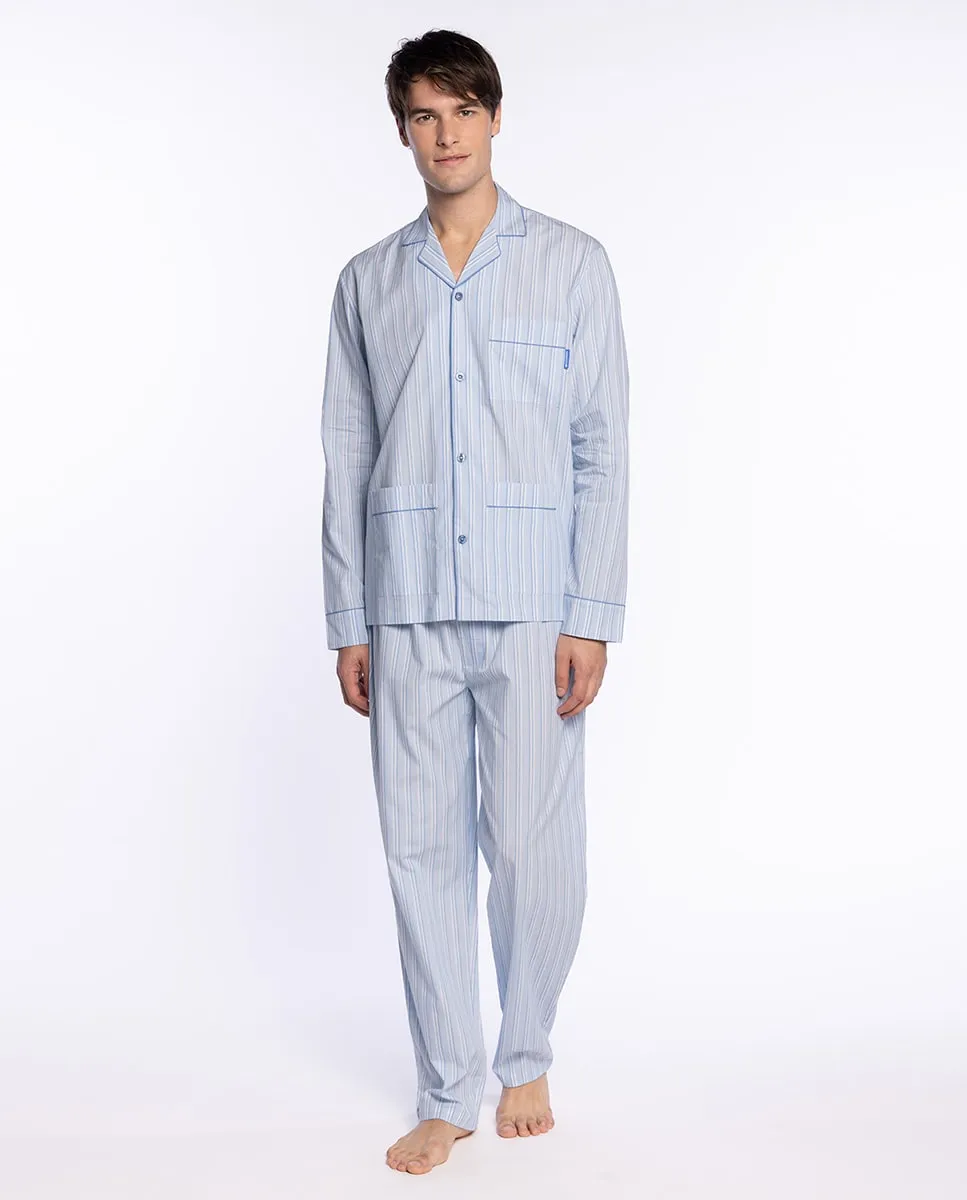 

Мужская длинная пижама из ткани Punto Blanco, синий/белый