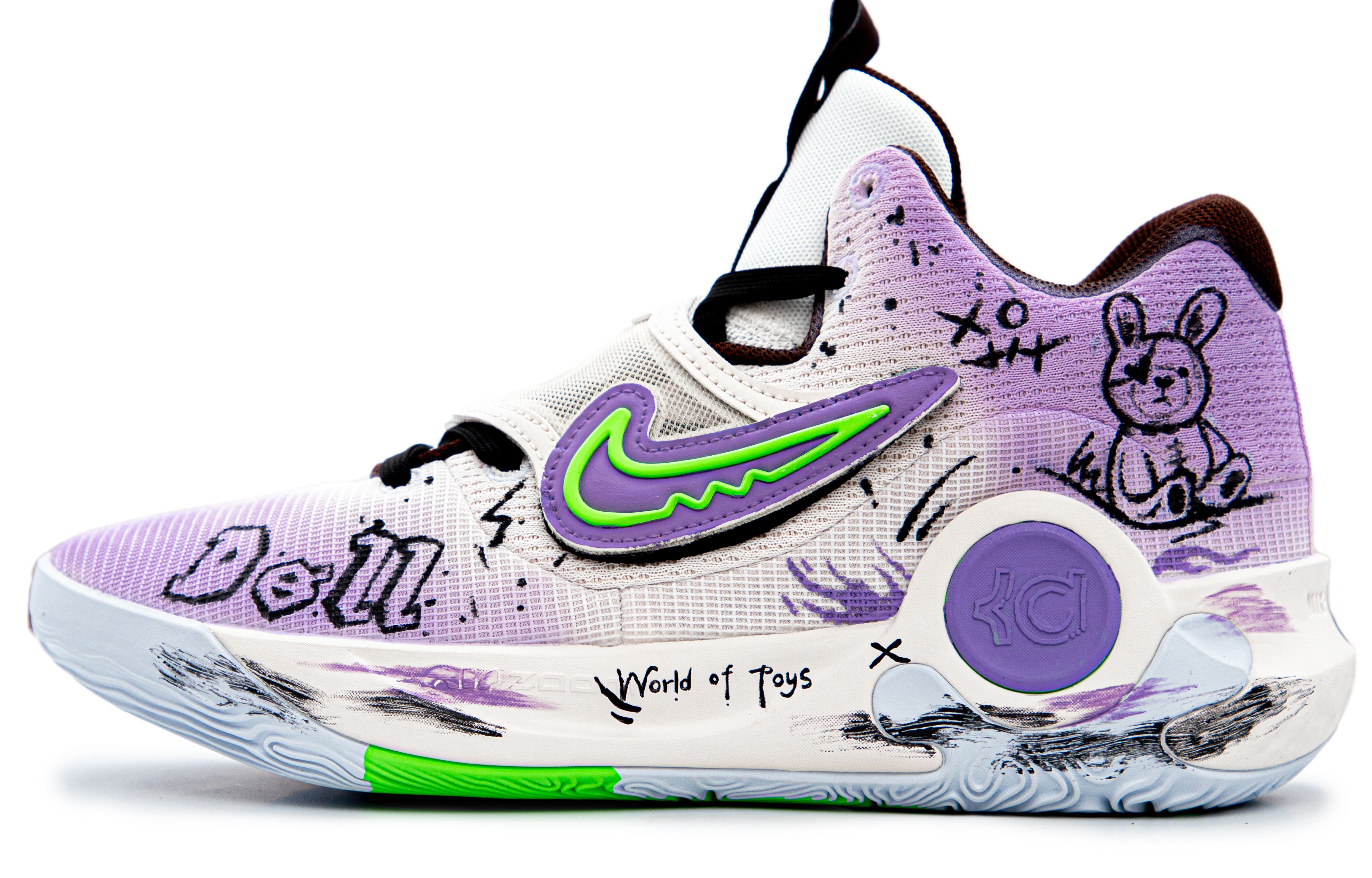 

Nike Баскетбольные кроссовки KD Trey 5 X Toy World с противоскользящим покрытием, износостойкие, низкие, мужские, белые, фиолетовые