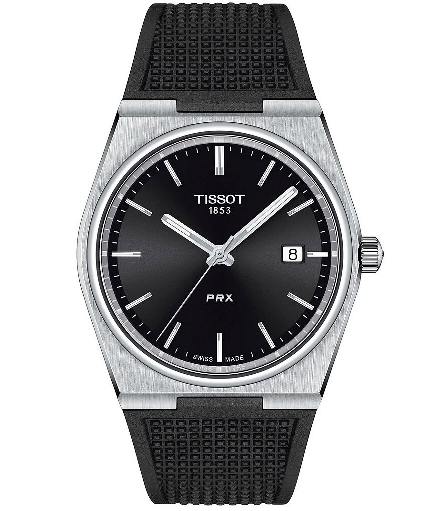 

Мужские аналоговые кварцевые часы Tissot Prx с черным ремешком, черный