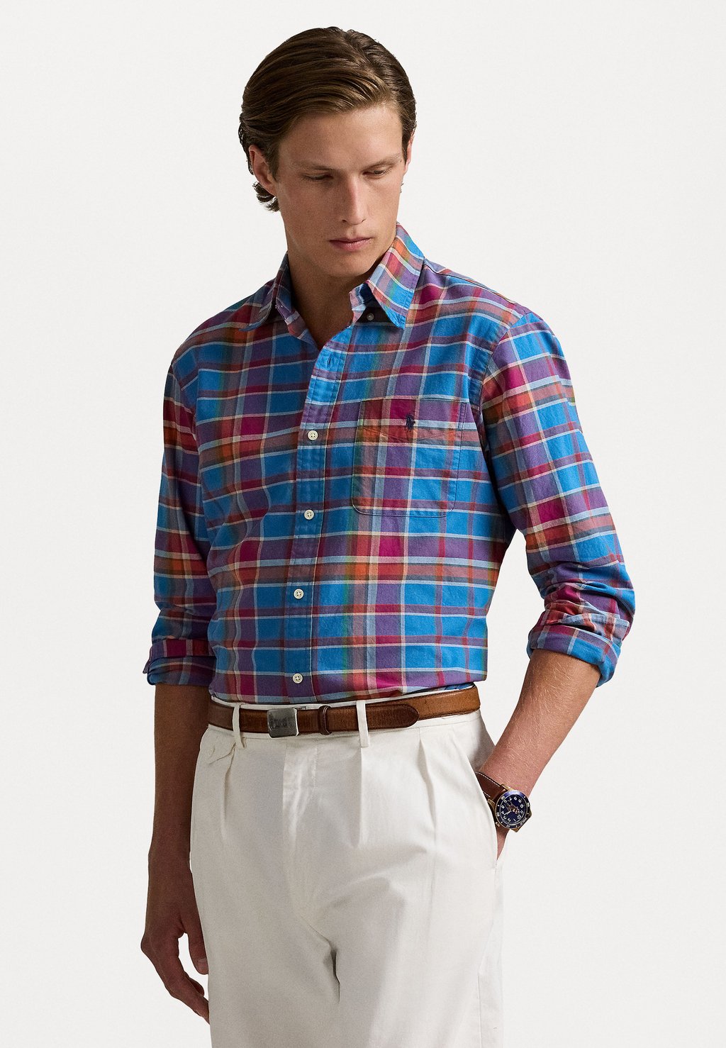 

Рубашка CUSTOM FIT PLAID OXFORD SHIRT Polo Ralph Lauren, синий
