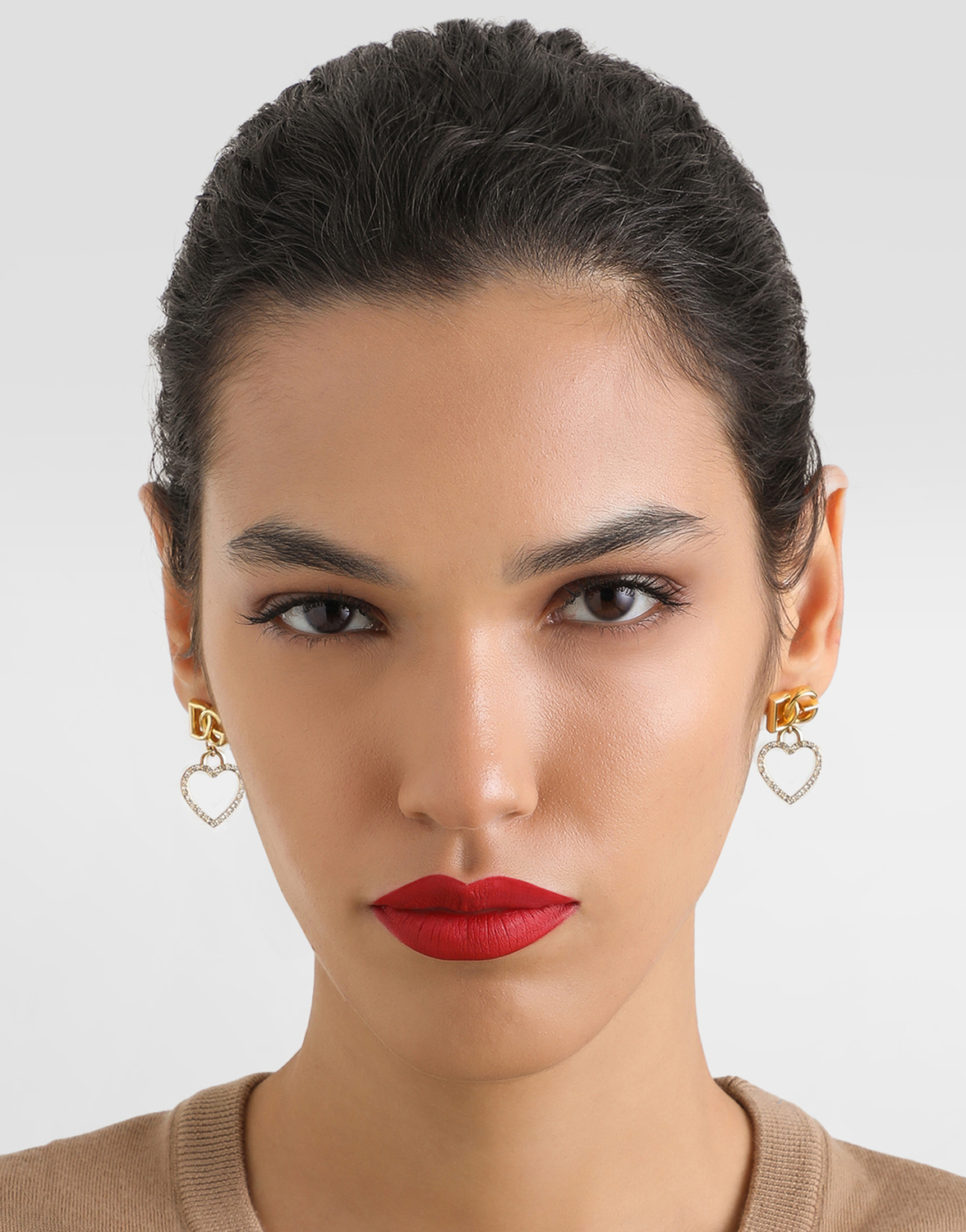 Серьги-гвоздики с логотипом dg и сердцем Dolce & Gabbana, золото — фото 2