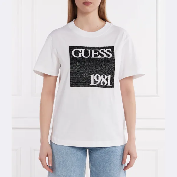 

Футболка SS с бусинами-газами, стандартный крой Guess, белый