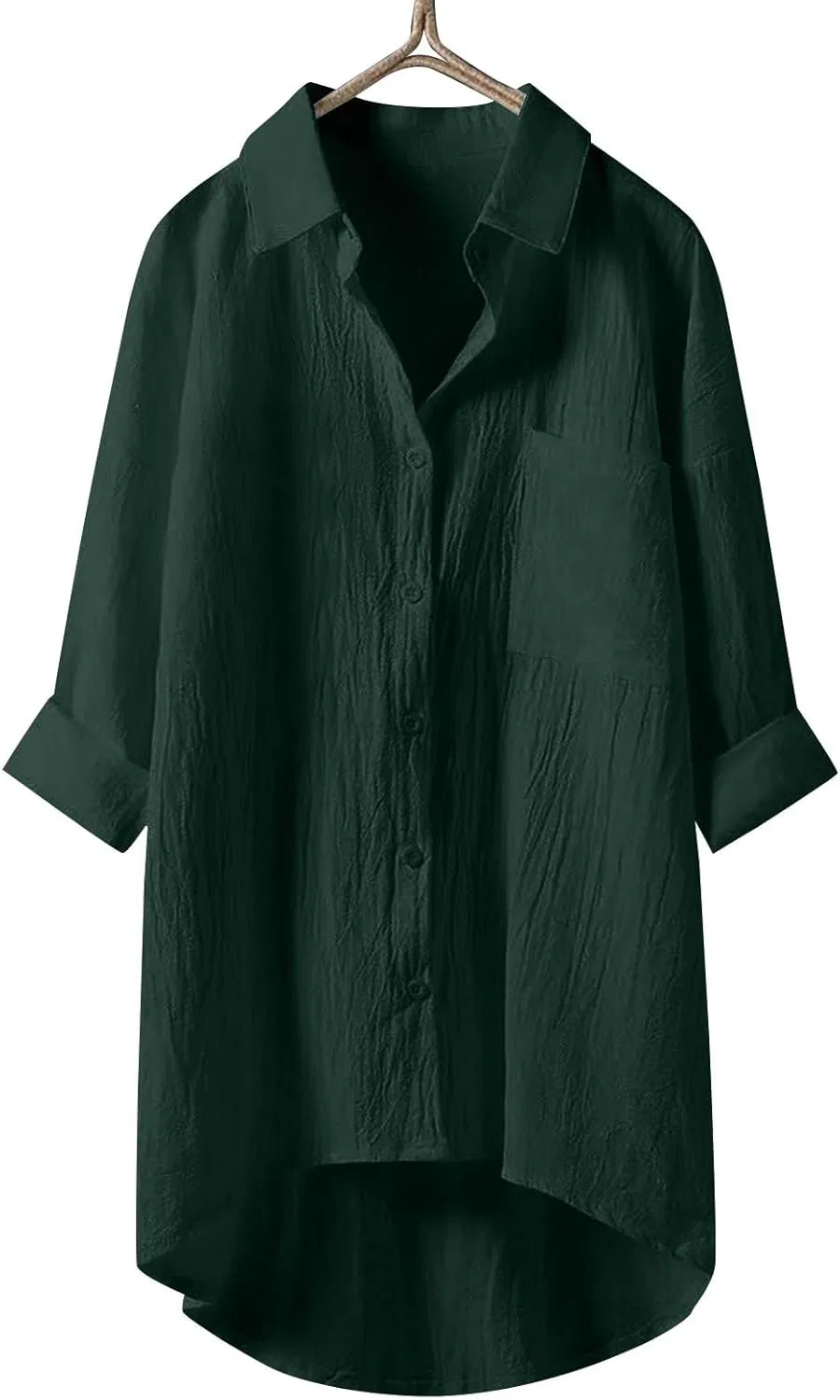 Блуза из хлопка и льна, свободная, с V-образным вырезом, Oversize Linen Blouse, зеленый — фото 2
